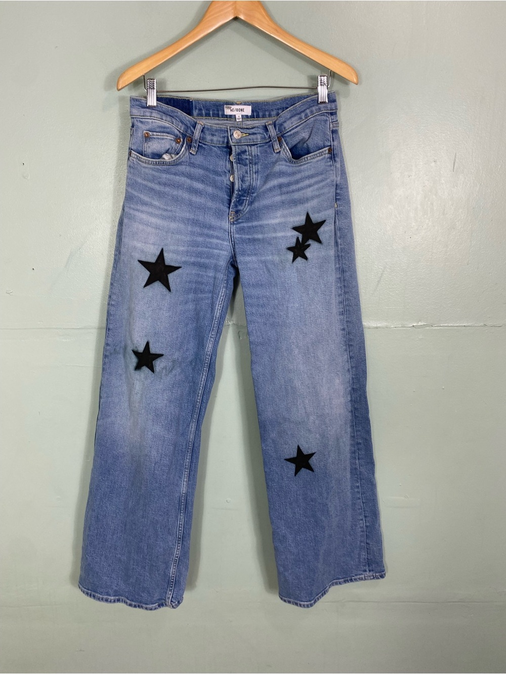 Re/Done Mid Rise Wide Leg Downtown Los Angeles Star Jeans Blue Size 29